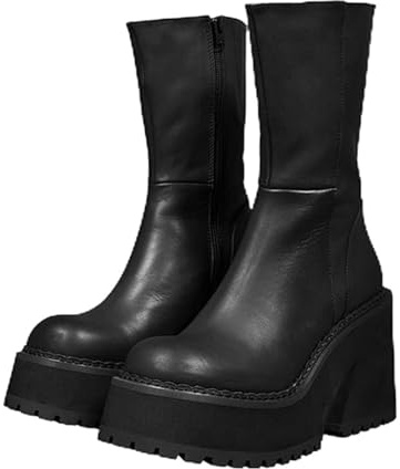 Goiphrri Platform Ankle Boots for Women Chunky Goth Punk Black Booties, 8