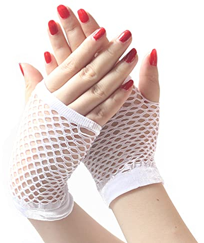 Lansonee 1 Pair Fishnet Gloves Fishnet Gloves Party Dress Skirt for Women and Girls-White
