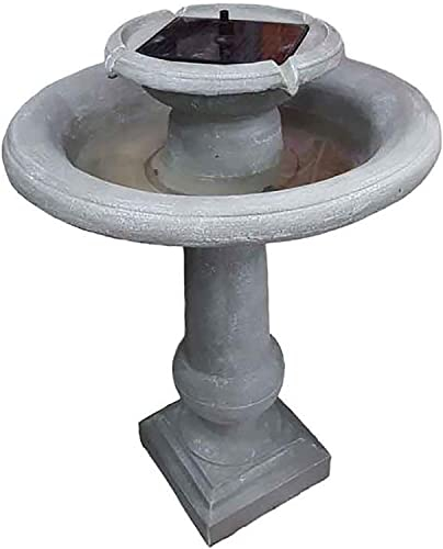 Garden Mile Resin 2 Tier Cascade Solar Powered Garden Water Feature Chatsworth Fountain with Stone Effect - Freestanding Solar Water Fountain Bird Bath Outdoor Ornaments for Garden, Patio, Lawn Decor