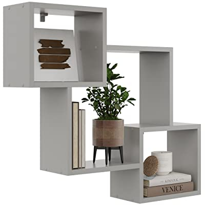 KUBUTKU Dekorativ Wandregal mit 3 Böden 78x71x18 Design Skandinavischer Modern für Wohnzimmer Küche Büro Schlafzimmer Badezimmer Hängeregal zur Präsentation Bücherregal (Graue)