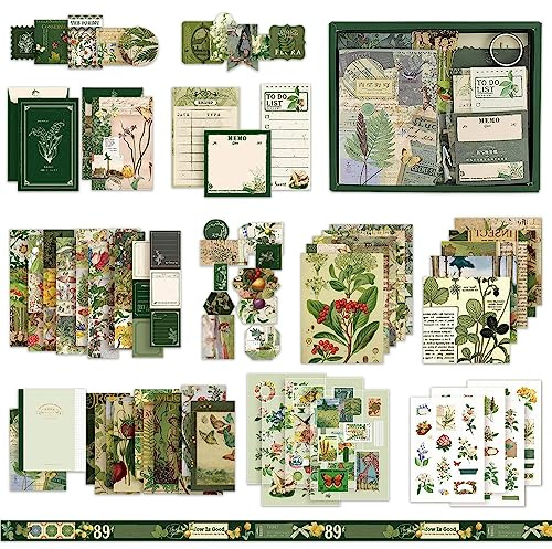 Udbrud Vintage Scrapbook Zubehör Set, 229 Stück Ästhetische Bullet Journal Zubehör A6 Raster Notizbuch Retro Scrapbooking Aufkleber Papier Dekoration DIY Scrapbook Geschenk für Teenager