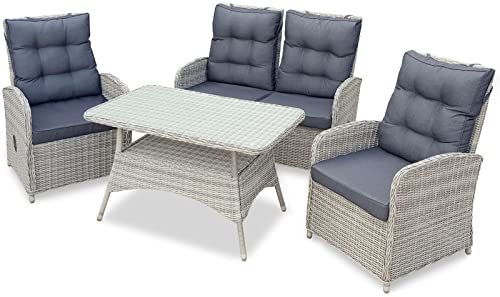 BELLAVISTA Gartenmöbel-Set Monte Carlo | Grau | 4-teilig mit Sofa | 2 Sessel | Tisch | Pulverbeschichtetes Aluminiumgestell | Wetterfest | Abnehmbare Bezüge | Outdoor | Für den Außenbereich