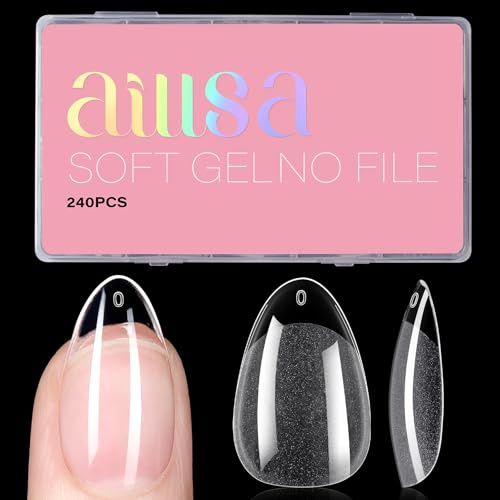 AILLSA Short Almond Nail Tips Pre-Shaped Acrylic Nail Tips Half Matte