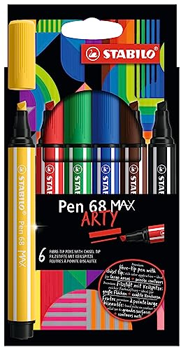 Feutre dessin STABILO Pen 68 MAX - Etui carton de 6 Feutres Coloriage Pointe Large, Gamme ARTY