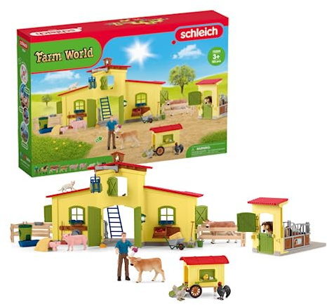 FARM WORLD | Farm mit Hühnerstall und Pferdebox 72224 Tiere Set | Bauernhof Spielzeug ab 3 Jahre | Set aus 123 Teilen mit Zubehör | exklusiv bei Amazon