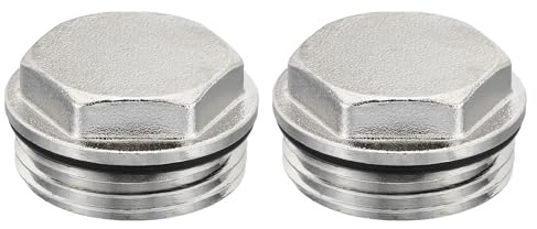 PATIKIL 1 BSP 2Pack Stecker Gewinde Leere Kappe Manuelles Heizkörper Entlüftung Steckventil Vernickelt Messing Stopfen für Heizung Silber
