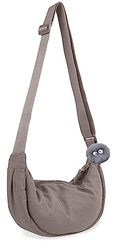 Owlfun Crossbody Bag Damen, Halbmond Bauchtasche Stylisch, Halfmoon Umhängetasche Mittelgroß, Y2k Accessoires Nylon Sling Bag (Grau)