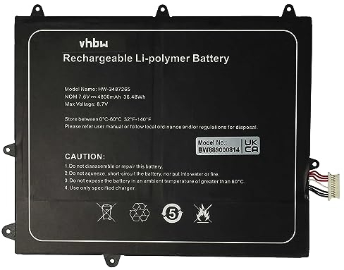 vhbw Akku Ersatz für Trekstor 3487265P, HW-3487265, TH116A für Notebook (4800 mAh, 7,6 V, Li-Polymer)