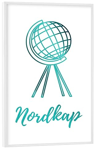 artboxONE Poster mit weißem Rahmen 45x30 cm Natur Nordkap Polarlichter Globus - Bild nordkap Camping fjorde