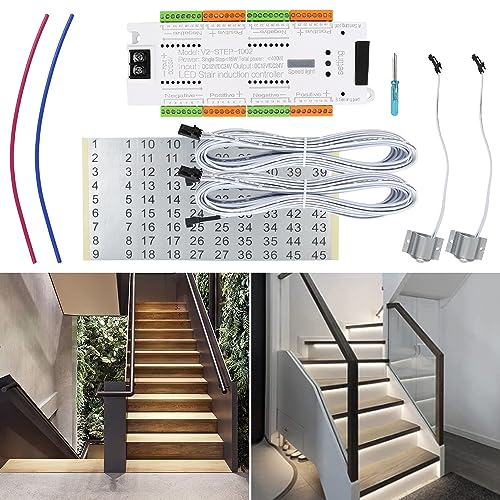NOPNOG Treppenlicht-Controller-Kit, Flexibler Treppenlichtstreifen, LED-Bewegungssensor, 32 Kanäle, DC 12V 24V