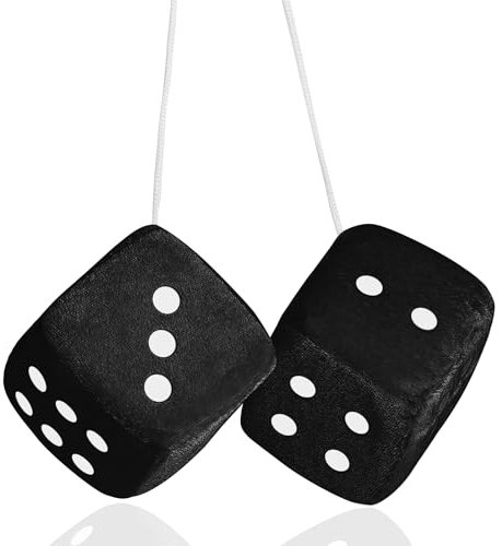 Plüschwürfel Ein Paar Fuzzy Plüsch Würfel Unschärfe Würfel für Rückspiegel 7cm Retro Quadrat Plüschwürfel für Auto mit Weiß Punkt Spiegelunschärfewürfel zum Aufhängen von Autozubehör (Schwarz)