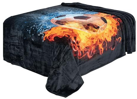 TiborTex Kuscheldecke flauschig Fußball 150x200 cm Wohndecke Decke EM Charakter Tagesdecke Flammen (Ohne Sherpa)