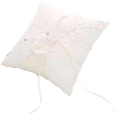 COLLBATH 20x20cm Hochzeit Ringkissen Mit Blumen Und Bändern Für Zeremonie Und Verlobung Weißes Ringkissen Für Ringträger