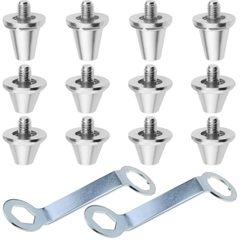 12 Pcs Football Studs with 2Pcs Stud Spanner,Metal Football Boots Studs,13mm/16mm Rugby Studs Replacement,Compatible with Nike Compatible with Puma Compatible with Adidas Silver