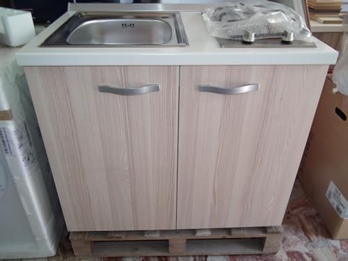 Minicucina tutto in 90cm con piano cottura e lavello vari colori (Cassa bianco opaco + Ante Carmen)