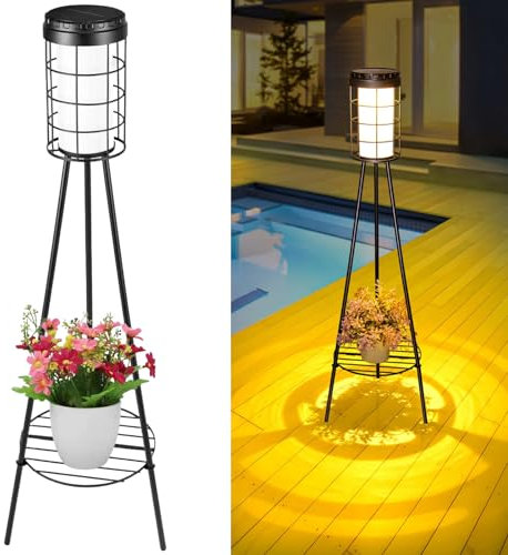 MOLEBIT 2 - Pack 38 inch Solar Floor Lamp with Tripod Plant Stands, Waterproof Outdoor Solar Lights for Garden, Porch, Yard, Backyard, Patio