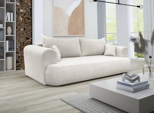 Luxusbetten24 Designer Sofa Baron Designer Sofa Baron mit Schlaffunktion und Stauraum | Bezug: Teddy | Farbe: Weiß