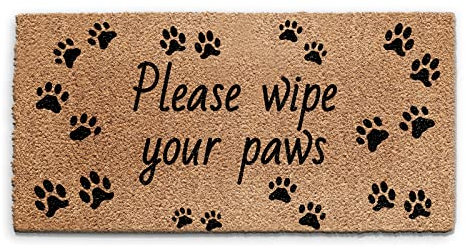 Hairyworm Paw Prints Doormat (120cm x 240cm) Large, Dog Cat Paw Prints Please Wipe Your Paws Front Door Mat, Coconut Core Fibre Heavy Duty Mat, Rug, Indoor Natural Coir Mat, Extra Wide