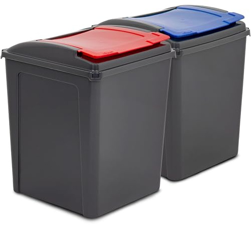 2x50L Mülltonne Schwarz-Blau-Rot Mülleimer Küche 2 Fächer 50l Bin Sack Müll