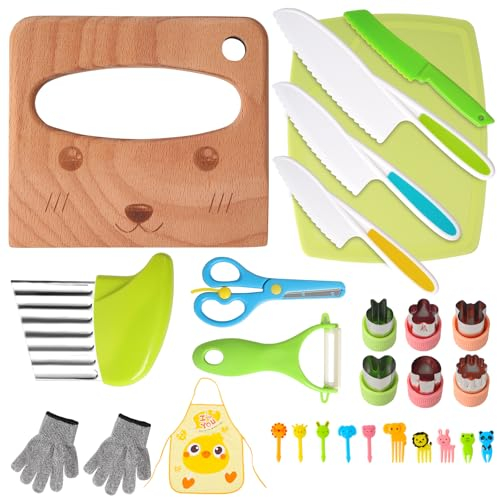 Votoko Kit Couteau Sécurité de Cuisine pour Enfants, Couteau Montessori Enfants pour Couper Fruits, Légumes en Toute, Couteau Enfant qui ne Coupe pas pour Ustensile Cuisine Enfant de 2 Ans (28 Pièces)