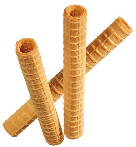 Bazko Waffelröllchen für Sahne 19 cm / 2,6 cm| 100 Stück | knusprige süße Waffelröllchen ohne Füllung | als Eisbecher Garnierung, Deko, zum Füllen | vegan
