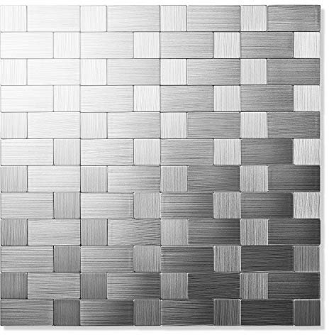 Yipscazo 10 Sheet Stick on Kitchen Tile, Waterproof Peel and Stick Backsplash Tiles for Bathroom,Heat Resistant Stainless Steel Back Splash Kitchen Tiles (30x30cm)