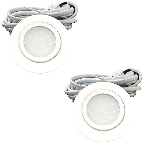 2er Set IP44 LED Möbeleinbauleuchten 12V extra flach 2,4W Einbaustrahler New Lina 200lm Weiß 4000K Neutralweiß Bohrloch: 54 bis 60mm, 2m Kabel mit AMP Stecker. Möbel, Küche, Bad, Decken usw... ✅