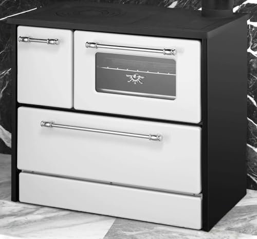Cucina a legna Dteodoran, Fornello a legna, Stufa da cucina tradizionale, Cucina vintage, Made in Italy, 87x51 h79 cm, Bianco e Nero