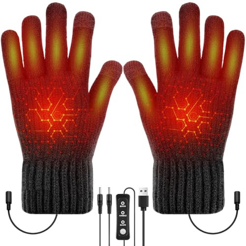 Peelanmall Beheizbare Handschuhe, USB Handschuhe für Damen Herren, Winterhandschuhe Touchscreen Handschuhe, Skihandschuhe Fahrradhandschuhe mit 3-stufige Temperaturregelung 45-40-37 °C