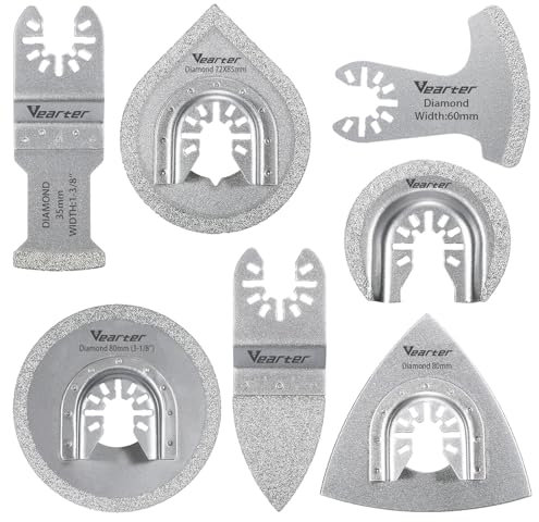 Vearter 7 Tlg Multifunktionswerkzeug Multitool Sägeblätter, Diamant Oszillationswerkzeug Multifunktionswerkzeug Zubehör für Keramik, Beton, Marmor, Granit, Fliesen, Quarz