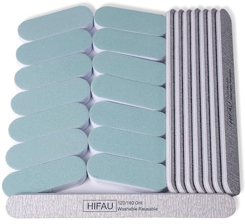 HIFAU Lima e buffer per unghie, 22 lime e buffer professionali per unghie naturali e acriliche, grana 120/180 e 600/3000 a doppia faccia e riutilizzabili, kit di strumenti per salone e casa