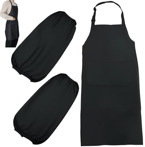 Paquete de 1 delantales de cocina negros para hombres y mujeres, delantal de cocina con correa ajustable para el cuello, impermeables con 2 bolsillos, delantal de parrilla para chefs (70*80 cm)