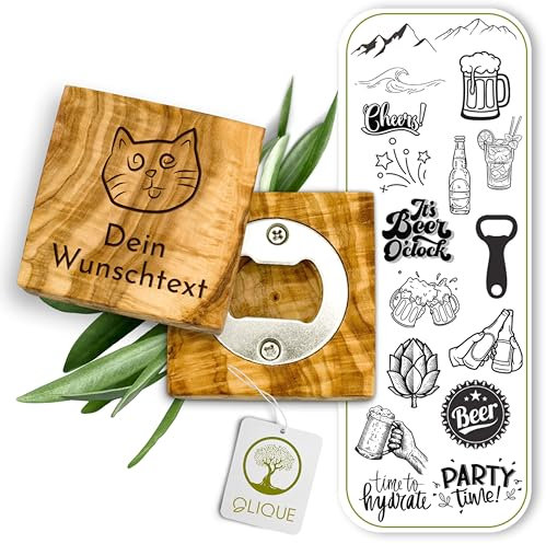 Flaschenöffner personalisiert, Olivenholz - Handgemachter Bieröffner mit Gravur als individuelles Geschenk (Flaschenflüsterer)