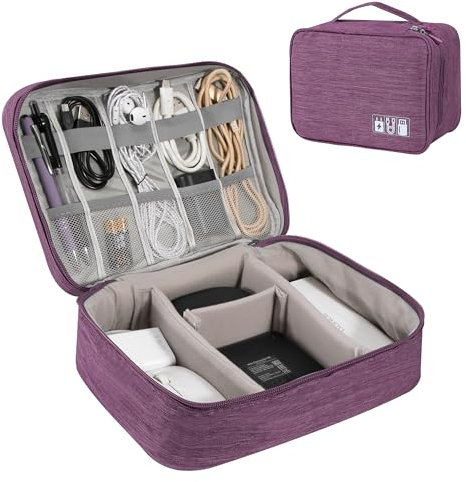 Tunejoy Elektronische Tasche Groß Elektronik Zubehör Organizer Tragbar Kabeltasche Wasserdicht für Kabel SD-Karten Festplatte Power Bank USB Sticks Lila