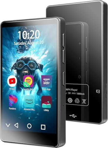 Lecteur vidéo MP4 16 Go (avec Bluetooth et WiFi), lecteur de musique MP3 (avec Spotify, Amazon Music, YouTube, YT Kids), écran tactile IPS 4 pouces Android (avec haut-parleurs) Android 8.1