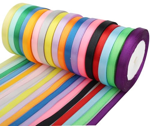 Satinband Bänder 18 Farben 22m X 10mm,Polyester Satinband, Schleifenband Seidenband für Geschenkverpackung, Kunsthandwerk, Haarschleifen, Blumenstrauß, Dekoration