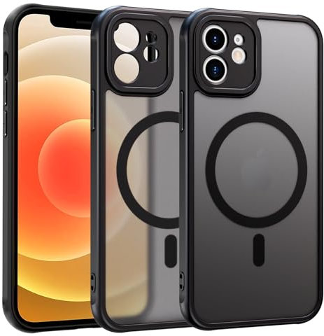 ZYIMOU für iPhone 12 Hülle Kompatibel mit MagSafe, Handyhülle Magnetisch für iPhone 12 kameraschutz Rückseite Dünn Stoßfest Schutzhülle (Schwarz)