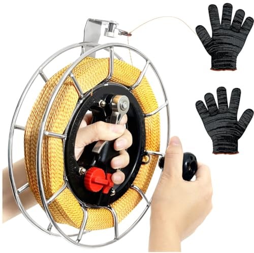 EHERDM Bobina di corda in acciaio inossidabile con decelerazione del freno e funzioni non inverse, diametro 22 cm, con corda per aquiloni da 798,6 m, bobina con manico grande, regalo per adulti