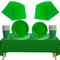 Service de table jetable vert 69 pièces – 20 serviettes, 16 tasses, 16 assiettes de 17,8 cm et 22,9 cm, 1 nappe verte | Vaisselle biodégradable pour anniversaires, mariages, fêtes de Noël d'enfants et