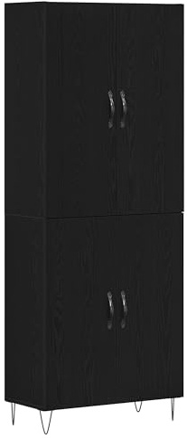 vidaXL Highboard 2 pcs Schwarz Eichen-Optik Ingenieurholz und Glas, Moderner Buffet-Schrank, rechteckige Hochkommode, viel Stauraum für Dein Esszimmer, aus Holz gefertigt