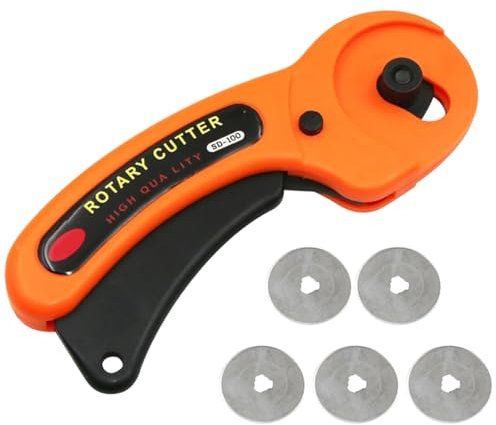Cutter rotatif rond de 45 mm avec 5 lames de coupe rotatives de verrouillage de sécurité pour couture, couture, matelassage, scrapbooking, outil pour tissu, papier, tissu, cuir