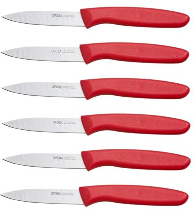 OPOLIA Paring Knife Fruit Knife Set (Pack of 6), Stainless Steel, Extra Sharp Blades, Sturdy Plastic Handle, Knife for Cutting Fruit and Vegetables.Red