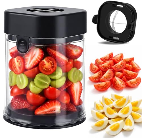 Hendiy Fruit Slicer Cup, Strawberry Slicer Grape Cutter Cup Fruit Slicers Stainless Steel Egg Slicers, Strawberry Cutter Kitchen Gadgets Speed Cutters for Banana Grape Egg