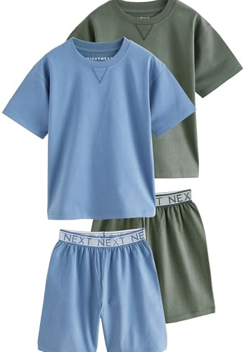 NEXT Jungen 2er-Pack Kurze Schlafanzüge aus 100% Baumwolle Navy/Grey Plain 146
