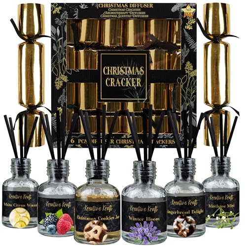 KreativeKraft Weihnachten Knallbonbons, Ohne Knall mit 30ml Raumduft & Diffuser Stäbchen, 45 Tage Duftdauer, Partyhüte Witze Kleines Geschenk im Inneren, Tischdekoration (Mehrfarbig Diffuser)