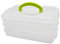 Tradineur - Fiambrera apilable Nº 2 con asa, plástico, 3 compartimentos de 1 litro, apta para microondas y congelador, fabricada en España - 15,5 x 23,5 x 10 cm - Color aleatorio