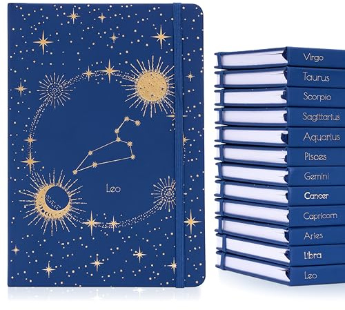 evelay A5 linjerad anteckningsbok inbunden med guldfolie stjärntecken stjärntecken design och fodrade sidor för anteckningar journal arbete skola (Leo)