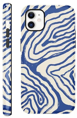 Yirlbey 2 in 1 Été Coque pour iPhone 11 6,1, Aesthetic Stripes Striped Motif Dessin Étui Silicone Fine TPU pour Femmes Filles Antichoc Housse Protection Cover, Anti-Rayures Bumper Case, Bleu Doubler