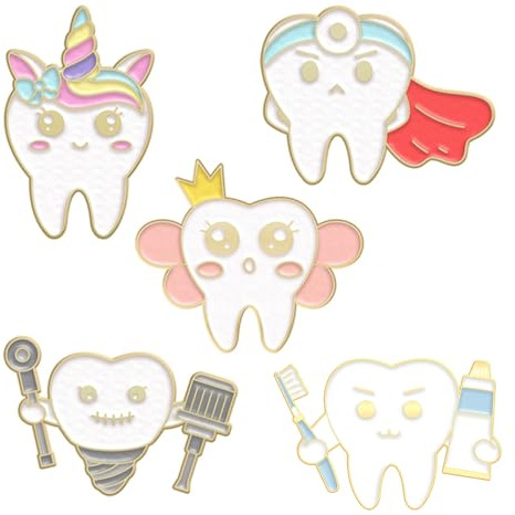 5 Stück Cartoon Zähne Brosche, Zahn Emaille Pins, Süße Emaille-Anstecknadeln Cartoon Zahnarzt, Zahnarzt Revers Pin, Ästhetik Zähne Brosche Juwelen, für Kleine Geschenke