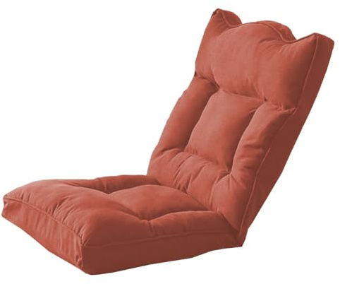 GIZNXBA Bodenstuhl Faltbar Schlafsessel 5-Fach Verstellbarer Faules Sofa Meditationsstuhl Fensterstuhl Gepolsterte Rückenlehne Bodensessel Klappbar Für Meditation, Seminare, Lesen, Gaming(Orange)